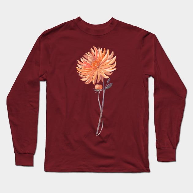 Coral Dahlia Sprig Bud Long Sleeve T-Shirt by Rebelform